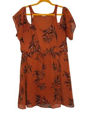 Eyeshadow Mini Dress Cold Shoulder Chiffon Blouson Floral Orange XL